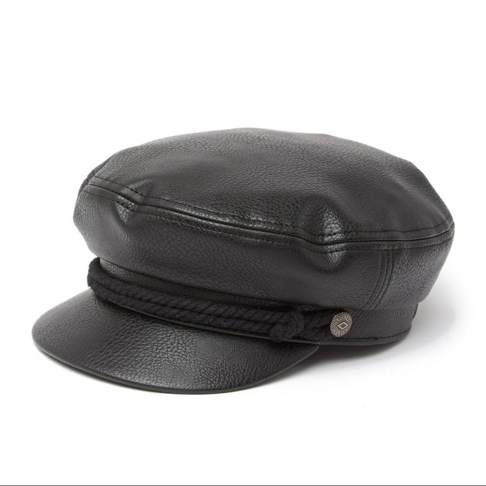 Brixton Black Fiddler Faux Leather Newsboy Cap